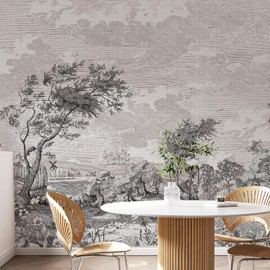 Vintage Forest Nature Wall Mural Peel and Stick (148" W x 110" H) Gray Trees Woodland Mural Wallpaper Self-Adhesive Wallpaper for Bedroom Living Room Canvas Wall Paintings