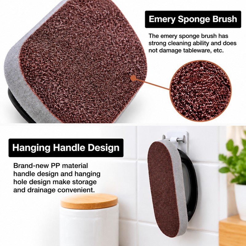 Emery Sponge Cleaning Brush with Handle – Handheld Scrubber Tool