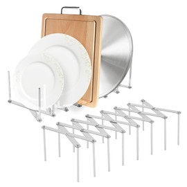JINGIHE Pot Lid Holder, Lid Holder, Spareribs Holder, Stainless Steel Adjustable Organiser, Pan Holder Drawer, 7 Grid Kitchen Organiser, Telescopic Foldable, Suitable for Pots Pans Lids