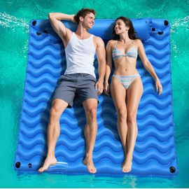 Inflatable Tanning Pool Lounger Float, Pool Float Mat for Adults with Non-Slip Wave Pattern and Headrest, Inflatable Float Mat for Swimming Pool Beach Lake for Summer Water Party