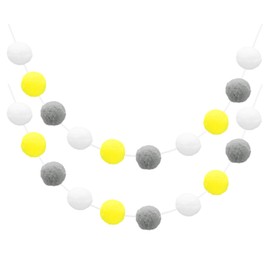 QUARKZMAN Pack of 2 Pom Pom Garland, 2 m, 30 Balls, Colourful Felt Ball Garland for Wall, Christmas, Tree Decoration, Birthday Banner, Easter Party Decoration, White, Yellow, Grey