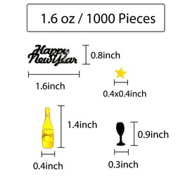 Amrzsallez 2025 New Year's Eve Confetti - Gold, Silver, and Black, "Happy New Year" Letters, Champagne Bottles, Glasses, Stars, PVC Material, Perfect for New Year Party Decorations