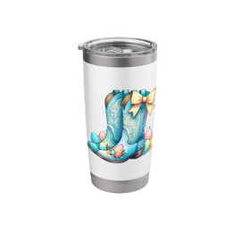 Spring Coquette Cowgirl Boots and Bow with Easter Eggs Stainless Steel Insulated Tumbler