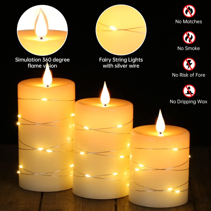 Da by Flameless Candles with String Lights，Battery Operated Candles,LED Flickering