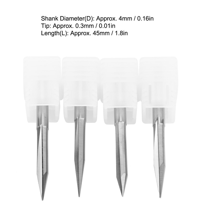 4Pcs VShaped Carving Cutter 2Edged Engraving Bit 4x0.3x15°/4x0.3x20°/4x0.3x25°/4x0.3x30°