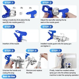 16 PCS Airless Paint Sprayer Gun Kit, 3600 PSI High Airless Paint Sprayer Gun with Nozzle Tip Guards and 5 Reversible Spray Tips and 2 Extension Wand and Swivel Joint and and 5 Filter and Box