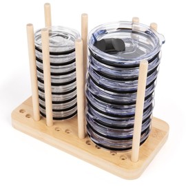 Adjustable Bamboo Tumbler Lid Organizer - Holds up to 20 Lids - Water Bottle Lid Organizer