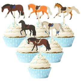 Gyufise Paquete de 36 adornos para cupcakes de caballos de carreras de caballos, decoración de tartas de caballos, decoraciones de fiesta de caballos para fiestas de carreras de caballos, temática ecuestre, cumpleaños, baby shower, suministros de fiesta 