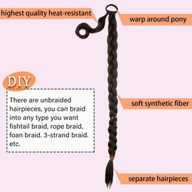 YOSILADY 34Inch Long Braided Ponytail Extension With Hair Tie Wrap Around Hair Extensions Braid Extensions for Women Synthetic Hair Extensions Ponytai for Women Daily Wear(34 Inch, Brown)