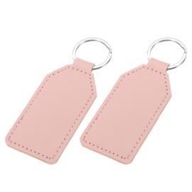 sourcing map 2pcs Leather Key Fob, PU Car Keychain Blanks Key Rings Key Holder for DIY Laser Engraving Birthday Father's Day Gifts, Lotus Pink