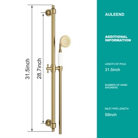 AULEEND Shower Slide Bar Handheld Shower Head with Hose, shower slide bar,adjustable height shower head (C-retro, Brushed Gold)
