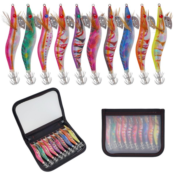 Squid Jig Sea Fishing Lures Kit,10pcs Luminous Squid Lures Glow