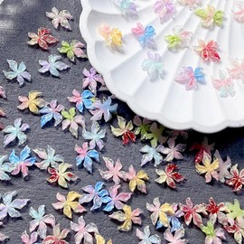 LIFOOST 80PCS Flower Nail Art Charms 3D Hawaii Flowers Nail Rhinestones Hibiscus Floral Gems Colorful Sparkling Night Light Accessories Spring Summer Jewelry for Women Acrylic Manicure Supplies