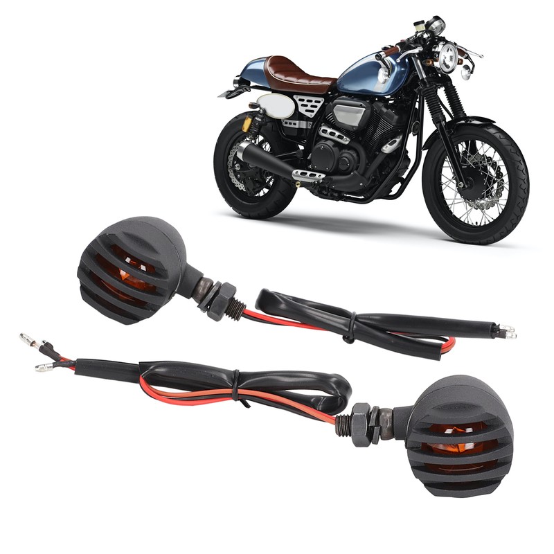 Pair Motorcycle Turn Signal Light with Grill Cover 3 Wires