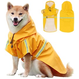 Azuldimen Impermeable para Perros Chaqueta de Lluvia Ligera Ajustable Poncho Sudaderas con Tira Reflectante (Amarillo, L (Chest: 18.5‘’, Body 13.7''))