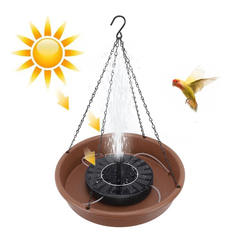 Solar Bird Bath Fountain Pump Hanging Style Deck Mount Metal
