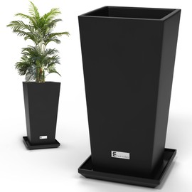Elevens Outdoor Planter Larger Flower Pots Indoor Taper Garden V-Shape Tall Planters 20 inches Garden Pots Planter - Black（2 Packs）