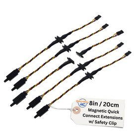 BackBay R/C 20cm 22awg Magnetic Universal 3-Pin Servo Extension w/Mounting Ear - 8in Twisted Wire Safety Clip - (60) 0.08 Strands Per Wire