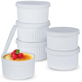 Koluti 8oz Nonstick Silicone Ramekins with Lids, 6-Pack Oven Safe Creme Brulee Baking Bowls Souffle Pudding Cups, Ice Cream Dessert Snack Food Storage Contianer, BPA Free, Freezer & Dishwasher Safe