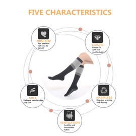 Yoga Socks for Women Non Skid Thigh Highs Knee High Pilates Ballet Dance Toeless and Five Toes Long Calf Socks (Striped Black)