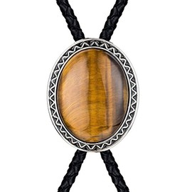 HUABOLA CALYN Bolo Tie with Natural Tiger Eye Stone Handmade Bolo Tie for Men
