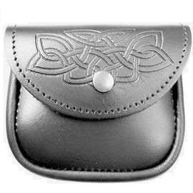100% Black Leather Medium Belt Pouch Sporran Bag Piper Drummer Kilt Embossed