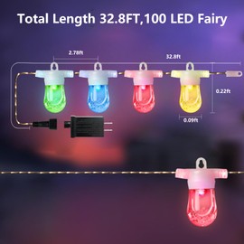 Nurluce Color Changing String Lights Plug in Waterproof IP65 10 Edison Bulbs 8 Memory Mode Remote Control 32.8ft 100 LED Fairy Rope Lights 12V Garden Backyard Outdoor Chrsitmas Decor Lighting