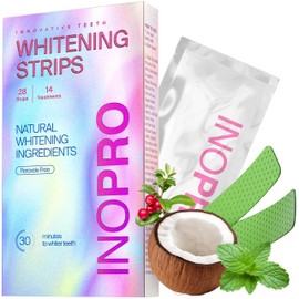 InoPro InoPro Teeth Whitening Strips 14 Treatments Kit - Sensitive Teeth Whitener, Peroxide Free, Enamel Safe Green White Strips, Deep Stains Removal - Instant Teeth Whitening Without The Harm (28 Strips)