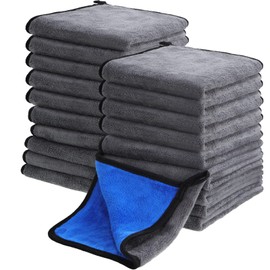 Nuenen 20 Pcs Microfiber Towels for Cars Wash Drying 800 GSM Thick Plush Cleaning Cloth 15.75 x 15.75 Inch Auto Detailing Absorbent Car Towels for Cars Interior Exterior (Grey and Blue)