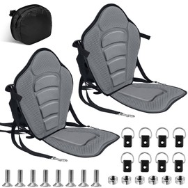 Lewtemi 2 Pack Kayak Seats with Back Support Padded Boat Seat with Detachable Storage Bag and 8 Fixed D Ring and Screws Sit on Top Fishing Adjustable Back Strap Sup Paddle Board Seat(Gray)