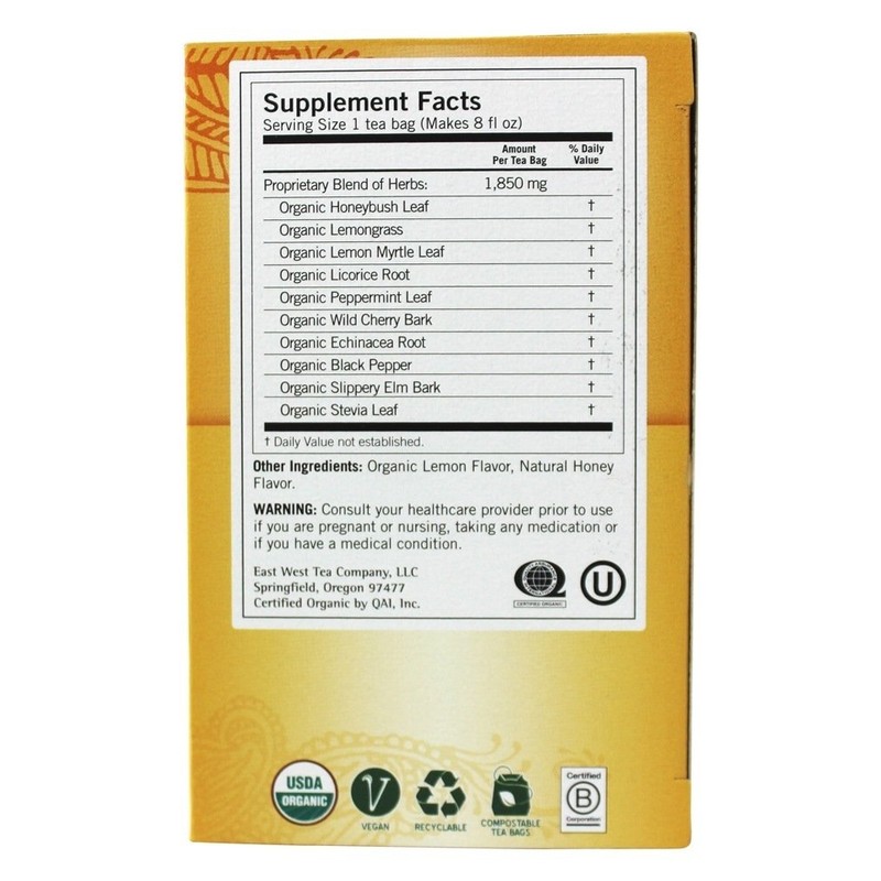 Yogi Tea Organic Honey Lemon Throat Comfort, 16 bags (