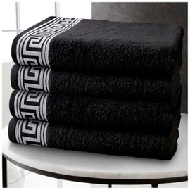 GC GAVENO CAVAILIA Hand Towels - Egyptian Cotton Towel 4 Pack - Ultra Soft & Highly Absorbent Hand Towel For Bathroom - Quick Dry Towels (50x80cm) - Black