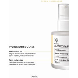 Sérum Facial Iluminador con Niacinamida 5%, Seborregulador y Antioxidante, 30 ml