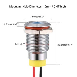 RUNCCI-YUN Pack of 5 110V-220V 12 mm 1/2 Inch LED Metal Indicator Light Waterproof Signal Lamp LED Panel Installation Indicator Light (Green × 1 Yellow × 1 Red × 1 Blue × 1 White × 1)