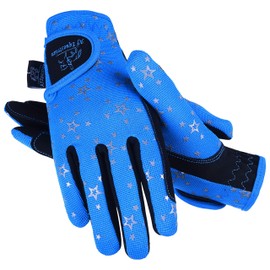 AFE Kids Gloves For Girls Boys Unisex Horse Riding Gloves Outdoor Gloves Sports Gloves Cycling Gloves For Children Black Blue Pink Star Design (Blue Star Design, Small)