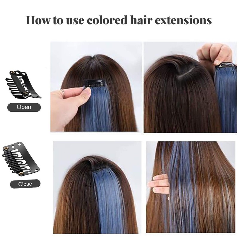 22 Stück Haarverlängerungen, Cospaly Fashion Synthetic Hair Extensions, Rainbow Straight