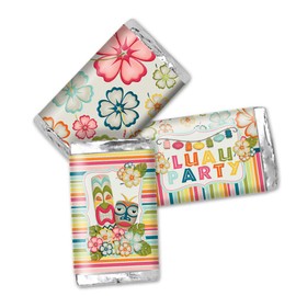 Tropical Luau Hawaiian Themed Party Mini Chocolate Candy Bar Sticker Wrappers, 45 1.4" x 2.6" Wrap Around Labels by AmandaCreation, Great for Party Favors