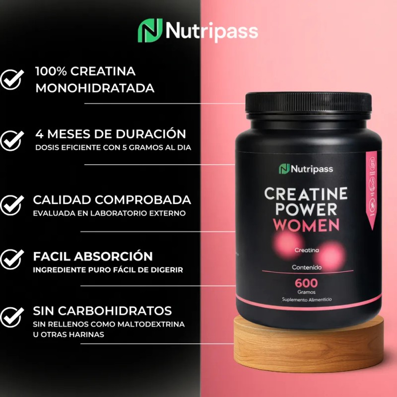 Creatina Monohidratada 600g Creatine Power Women Nutripass Sin Sabor