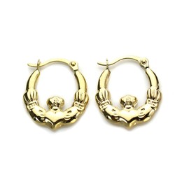 9ct Gold Claddagh Creoles Hoop Earrings/Hoops