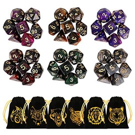 DND Dice Set, GWHOLE 6Ã7 (42pcs) Glitter Polyhedral Dice Sets with Flannel Bags Dungeons and Dragons Dice for DND RPG MTG Pathfinder Table Games, D4 D6 D8 D10 D12 D20