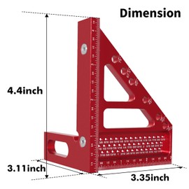 Large Carpenter Square Protractor Ruler with 3D Multi-Angle Measuring, 45/90° Aluminum Alloy Layout Tool with Precision Scribing Holes, Drawing Line Ruler for Woodworking & Construction, 2 Pack