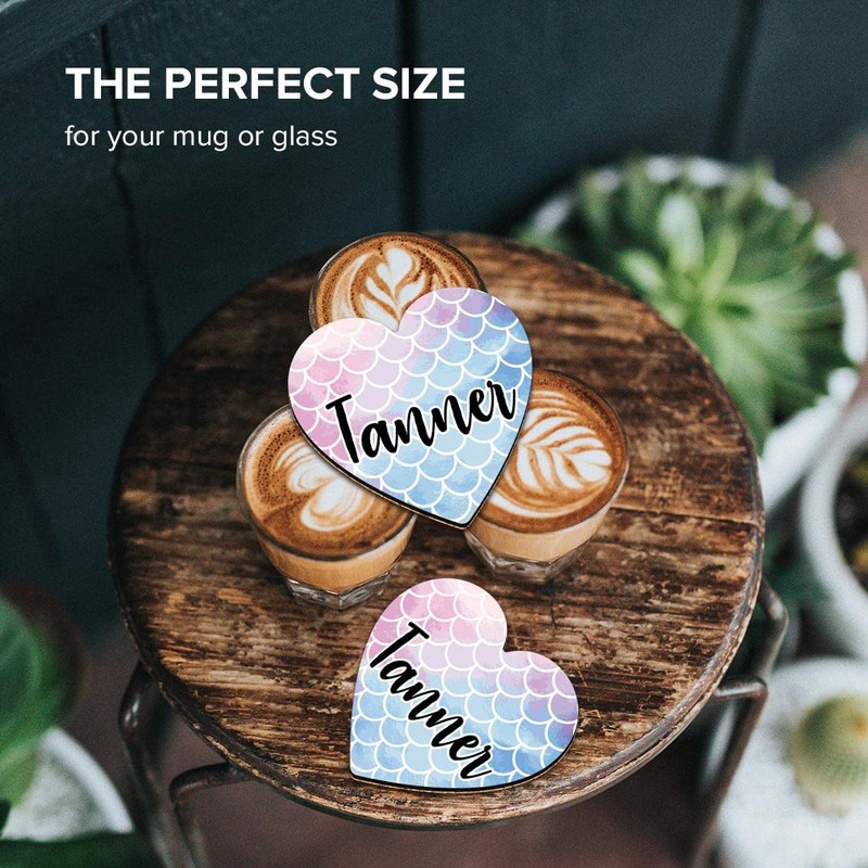 1 x Heart Coaster - Name Tanner Mermaid Scales Fish