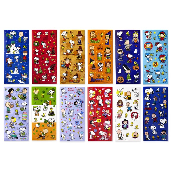 Hallmark Peanuts Stickers for Kids (Pack of 237 Stickers, 14 Sheets—All Occasion, Halloween, Valentines Day, Holiday)
