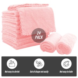 Sunny zzzZZ Ultra Soft 24 Pack Baby Washcloths - 10x10 Inches - Coral Fleece Extra Absorbent Wash Clothes for Babies, Infants and Toddlers - Sensitive Skin and Newborn - Ideal Baby - Pink