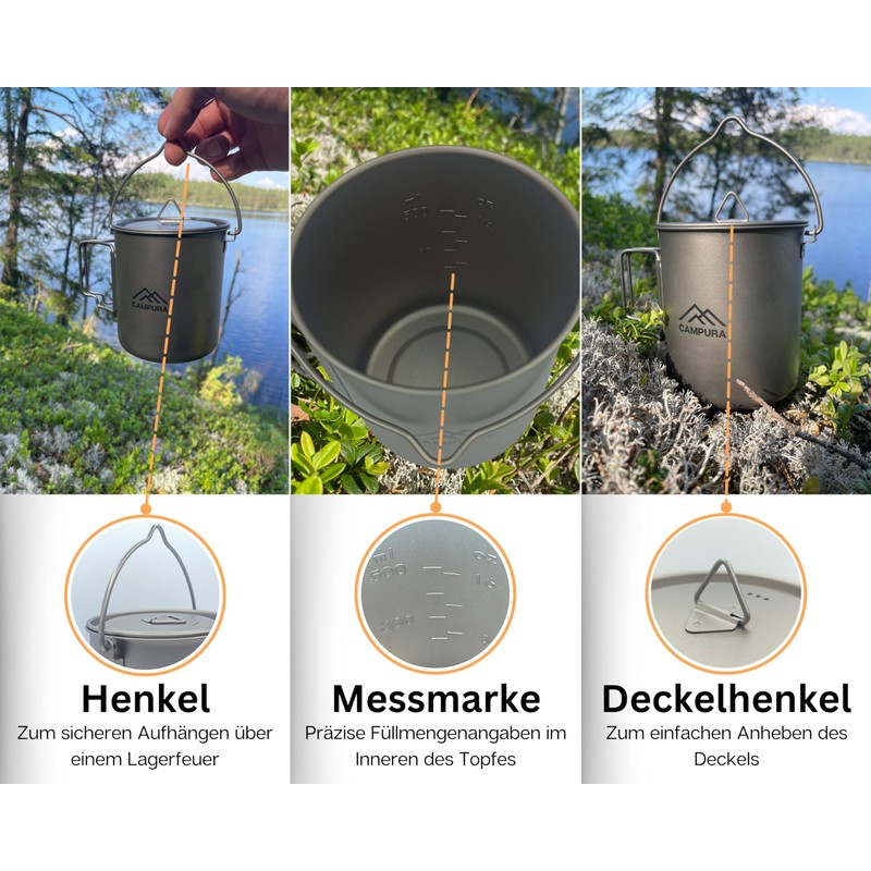 Campura Titanium Pot - 750 ml, Lightweight & Compact, Outdoor,