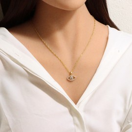 KNOWTODAY Gold Evil Eye Necklace,14K Gold Plated Cubic Zirconia Evil Eyes Charm Necklaces Pendant for Women Gold Jewelry Gifts