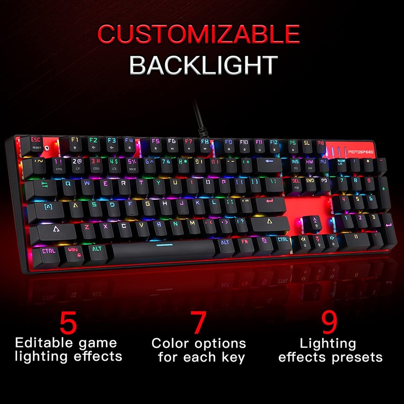 MOTOSPEED CK104 RGB LED Backlit Wired Mechanical Gaming Keyboard, 104