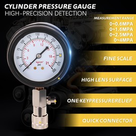 Kompressionstester Kompressionsprüfer Benzin mit 4 Adapter M10 M12 M14 M18 Messen 0-20 bar oder 0-300 psi für KFZ LKW Auto Motorrad (Blau)