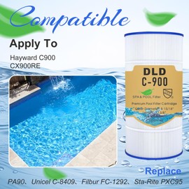 DLD C900 Pool Filter Cartridge Compatible with Hayward C900, CX900RE, Replaces PA90, Unicel C-8409, Filbur FC-1292, Sta-Rite PXC95, L x OD:17 3/8" x 8 15/16",90 sq. ft,Pool Filter