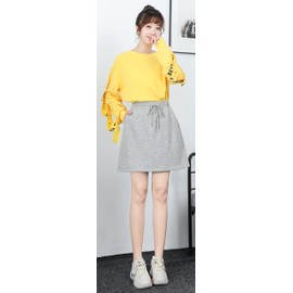 [syvent] Women's Sweat Skirt, Long/Short/Knee Length, Elastic Waist, Trapezoid Skirt, A-Line, Plain, Large Skirt, above knee - grey, 3XL